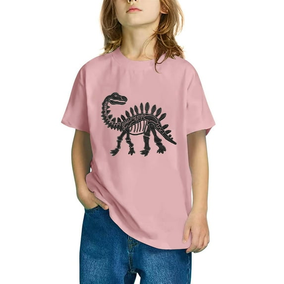 Girls Clothes Clearance under $5.00 Short Sleeve Cotton Round Neck T-shirt Dinosaur Cute Print Tee Top Pink 3 Years