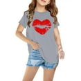 thumbnail image 1 of Girls Clothes Clearance under $5.00 Short Sleeve Love Print Round Neck T-shirt Cute Print Top Gray 5 Years, 1 of 4