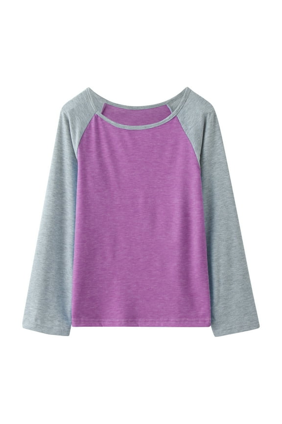 Girls Clothes Cotton T-Shirt Little Girls Casual Long Sleeve Raglan Sleeve T Shirts Crewneck Tunic Tops Kids Teen Color Block Tee Blouses Autumn Clothes