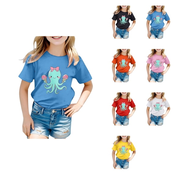Girls Clothes Cute Graphic Shirts Kids Short Sleeve T-Shirt Ocean Tee Tops Outfits
