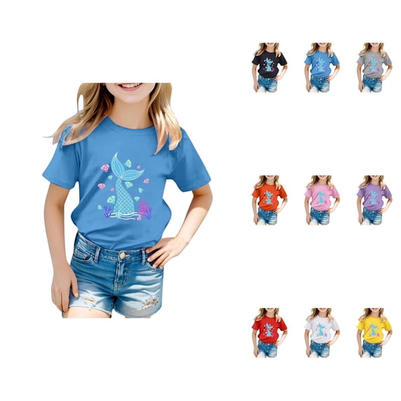 Girls Clothes Cute Graphic Shirts Kids Short Sleeve T-Shirt Ocean Tee Tops Outfits