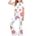 thumbnail image 1 of Girls Clothes Cute Print Short Sleeve Print Tops Flared Pants Set Tween Girl Outfits Size 7-14 Floral Print Girls Fall Outfits for School, 1 of 8