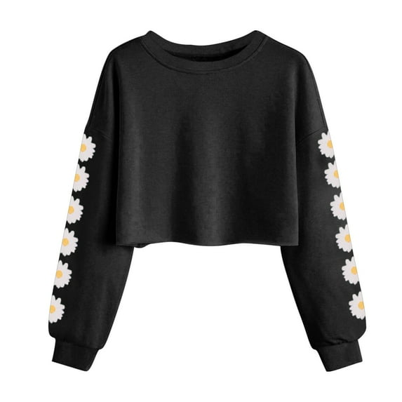 Girls Clothes Daisy Flowers Long Sleeve Crop Tops Crewneck Sweatshirt Spring Casual Tshirts Blouses 4-13T (150, Black)