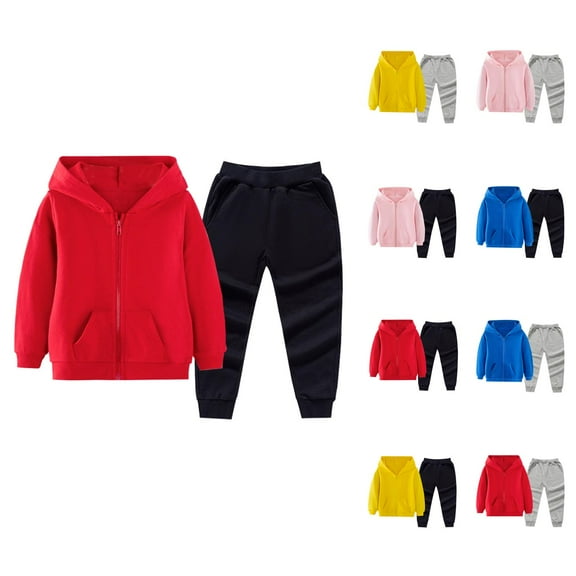 Girls Clothes Girl Sets Children Coat Suits For Boys And Girls Autumn And Winter Solid Color Small And Medium Children's Zipper Shirt Pants Two Piece Suit