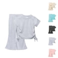 thumbnail image 1 of Girls Clothes Girl Sets Girls Clothes Summer Solid Knit Short Sleeve T Shirt Tee Flare Pants Set Toddler Bell Bottoms Outfit, 1 of 8