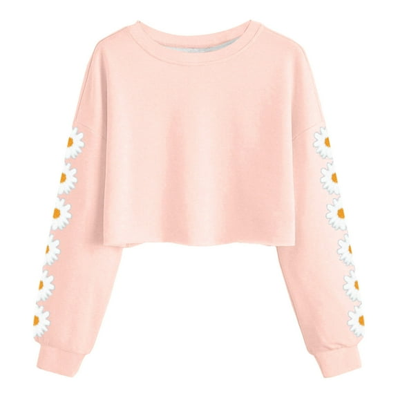 Girls Clothes Girls Black Hoodie Kids Crop Tops Girls Long Sleeve Tee Shirts Cute Daisy Pinted Fashion Sweatshirt Pullover Top Pink 6-7 Years