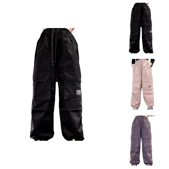 Girls Clothes Girls Cargo Pants Streetwear Style with Functional Pockets and Elastic Waist for Daily Outfits