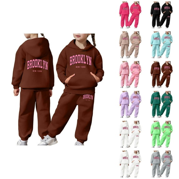 Girls Clothes Girls Clothing Sets Child Toddler Boys Girls Long Sleeve Solid Warm Hoodie Pullover Tops Pants Kids Outfits Sweat Suit