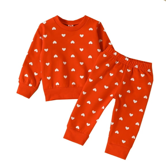 Girls Clothes Girls Clothing Sets Toddler Girls Valentine's Day Long Sleeve Hearts Printed T Shirt Pullover Tops Pants Outfits