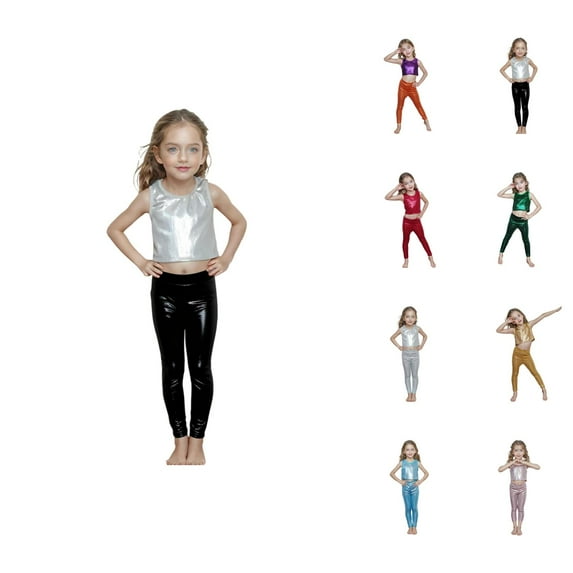 Girls Clothes Girls Glitter Leggings Metallic Stripe Performance Dance Pants Stretchy Straight Leg Trousers for Kids Stage Shows & Practice