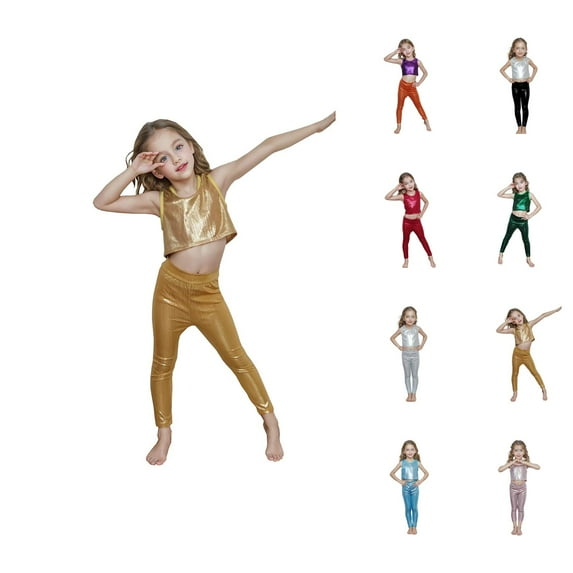 Girls Clothes Girls Glitter Leggings Metallic Stripe Performance Dance Pants Stretchy Straight Leg Trousers for Kids Stage Shows & Practice