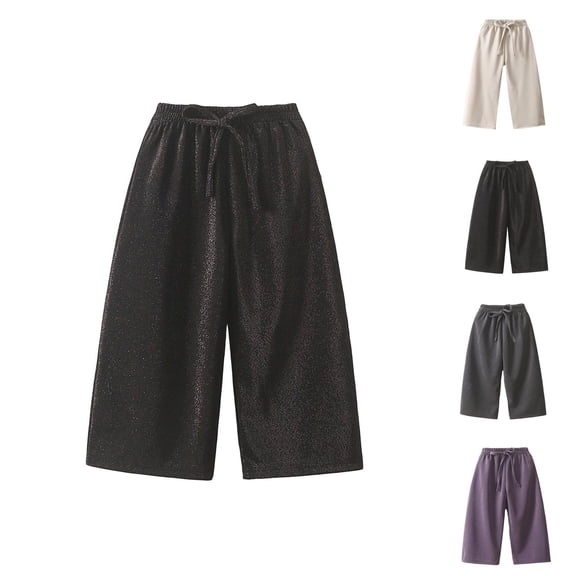 Girls Clothes Girls Pants Casual Elastic Waist Wide Leg Straight Leg for Everyday Wear Spring Summer with Sneakers Age 4-13 Years