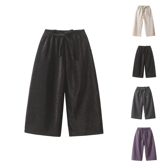 Girls Clothes Girls Pants Casual Elastic Waist Wide Leg Straight Leg for Everyday Wear Spring Summer with Sneakers Age 4-13 Years