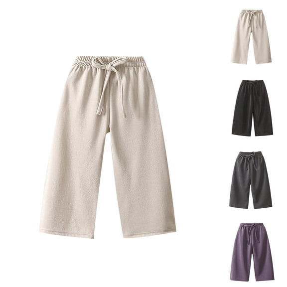 Girls Clothes Girls Pants Casual Elastic Waist Wide Leg Straight Leg for Everyday Wear Spring Summer with Sneakers Age 4-13 Years