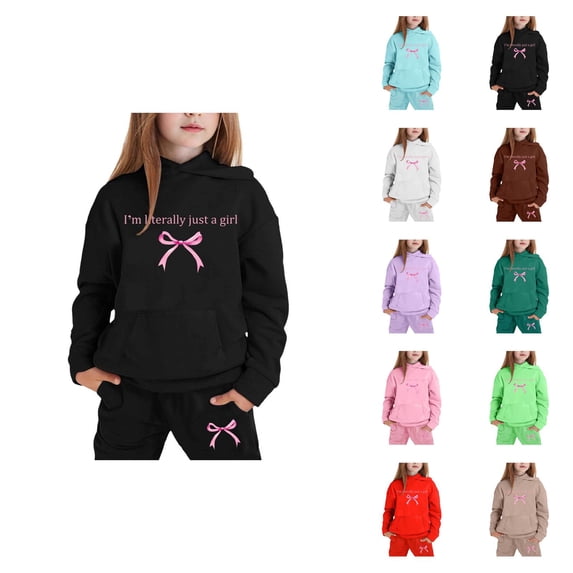Girls Clothes Girls Set Child Toddler Boys Girls Long Sleeve Solid Warm Hoodie Pullover Tops Pants Kids Outfits Sweat Suit