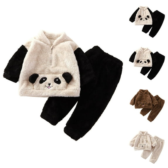 Girls Clothes Girls Sets Toddler Girls Winter Long Sleeve Cartoon Bear Panda Rabbit Prints Tops Pants 2PCS Outfits Clothes Set