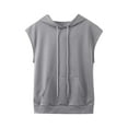thumbnail image 1 of Girls Clothes, Girls Solid Hooded Drawstring Pocket Casual Short Sleeved Hoodie Vest Top, Kids Clothes(Grey,9-10 Years), 1 of 5
