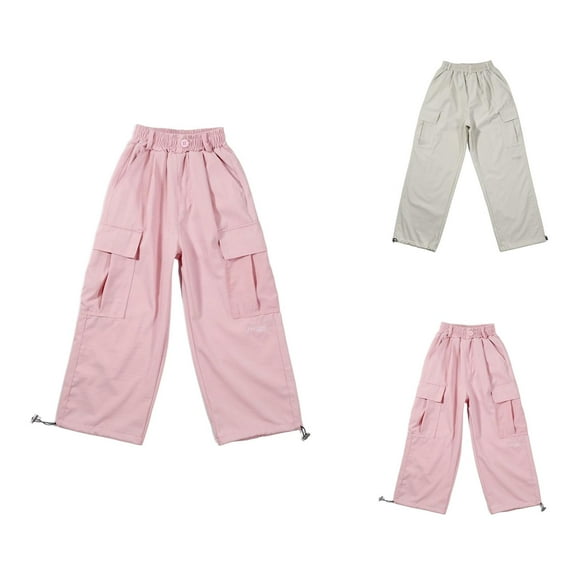 Girls Clothes Girls' Solid Joggers Cargo Pants For Girls Cargo Jogger Pants Casual Girl's Elastic Waist Cargo Pants With Pockets