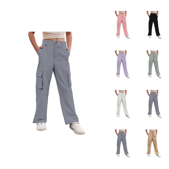 Girls Clothes Girls Utility Pocket Trousers Kids Casual Pants with Multi Pockets Cotton Blend Cargo Pants for Everyday Wear & Outdoor Activities Age 4-15