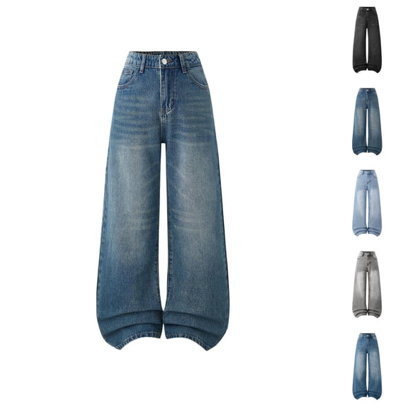 Girls Clothes Girls Wide Leg Denim Pants Loose Fit Casual Trousers Stretch Fabric Jeans for Everyday Play & Toddler Kids Outfit