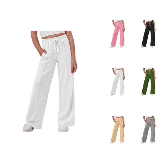 Girls Clothes Girls Wide Leg Pants Elastic Waist Straight Leg Casual Trousers for Kids & Youth Summer Pure Color Long Bottoms for Daily Wear