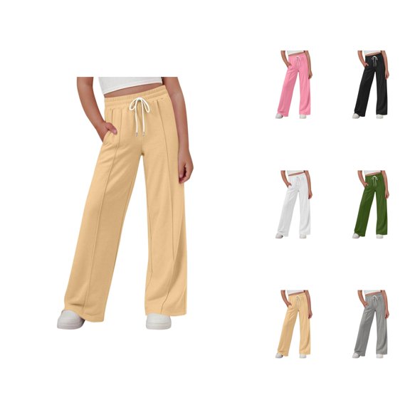 Girls Clothes Girls Wide Leg Pants Elastic Waist Straight Leg Casual Trousers for Kids & Youth Summer Pure Color Long Bottoms for Daily Wear