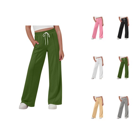 Girls Clothes Girls Wide Leg Pants Elastic Waist Straight Leg Casual Trousers for Kids & Youth Summer Pure Color Long Bottoms for Daily Wear