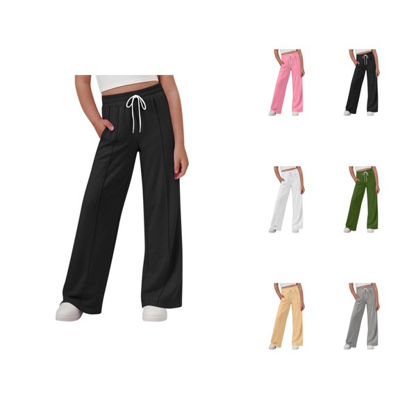 Girls Clothes Girls Wide Leg Pants Elastic Waist Straight Leg Casual Trousers for Kids & Youth Summer Pure Color Long Bottoms for Daily Wear