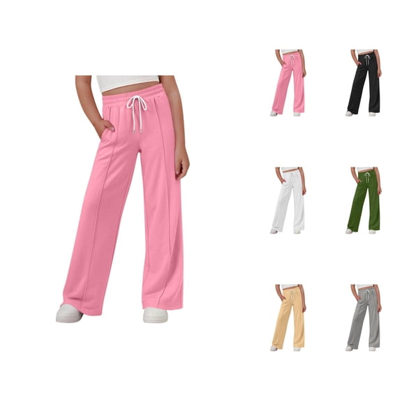 Girls Clothes Girls Wide Leg Pants Elastic Waist Straight Leg Casual Trousers for Kids & Youth Summer Pure Color Long Bottoms for Daily Wear