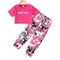 thumbnail image 1 of Girls Clothes Letter Pattern Printed Round Neck T-shirt + Camouflage Pants 2PCS Set Casual Sports Big Kid Clothes, 1 of 5