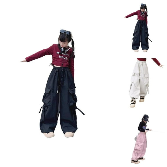 Girls Clothes Pants Girls Girls Cargo Pants Casual Wide Leg Jumpsuit Street Dance Pants For Kids