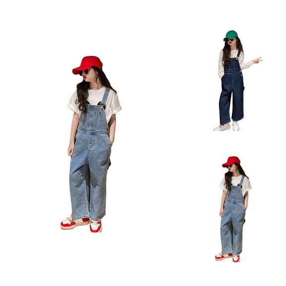 Girls Clothes Pants for Girls Girls Denim Denim Jumpsuit Wide Leg Jeans Adjustable Strap Baggy Jumpsuit With Pockets Cute Playsuit For Girls Age 3 14