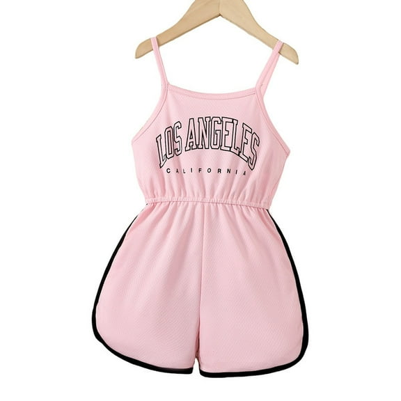 Girls Clothes Pink Letter Printed Halter Romper Shorts Big Kid Spring Summer Casual and Sports Clothes