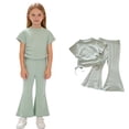 thumbnail image 1 of Girls Clothes Ruched Drawstring Short Sleeve Top and Pants 2 Piece Girls Outfit Summer Clothes 5-6 Years, 1 of 4