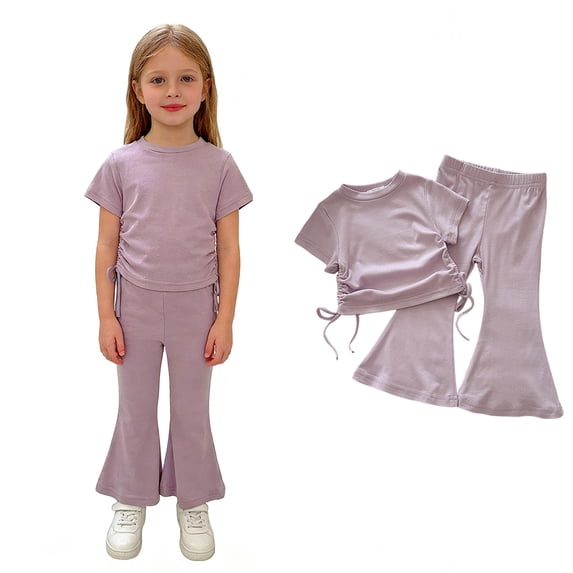 Girls Clothes Ruched Drawstring Short Sleeve Top and Pants 2 Piece Girls Outfit Summer Clothes 9-10 Years