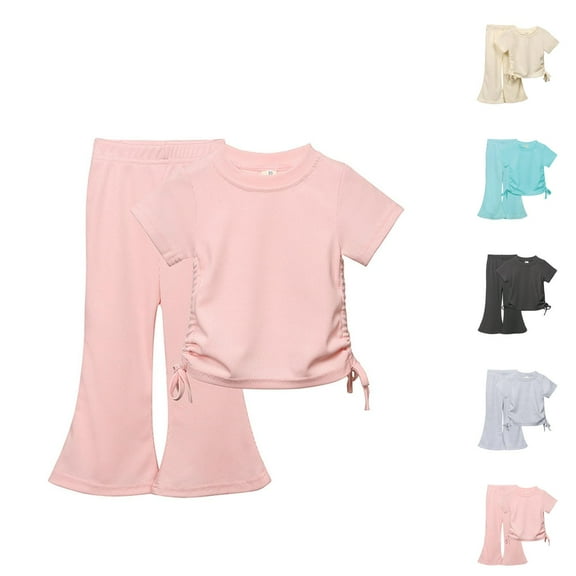 Girls Clothes Sets for Girls Girls Clothes Summer Solid Knit Short Sleeve T Shirt Tee Flare Pants Set Toddler Bell Bottoms Outfit