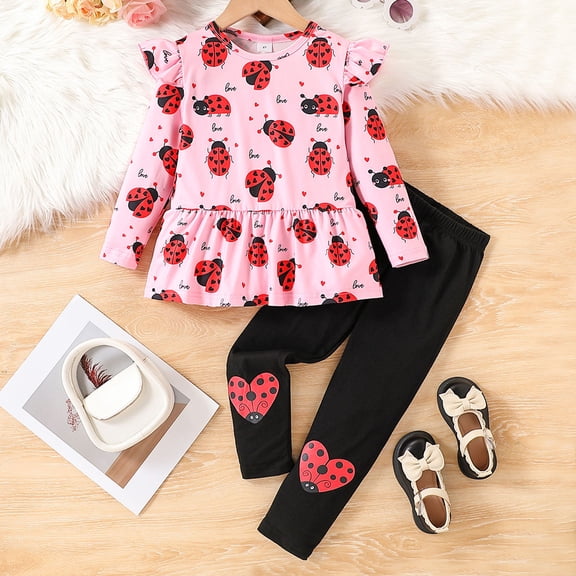Girls Clothes Size 6 Toddler Baby Girl Clothes Long Sleeve Shirt Ruffle Soft Tops Bell Bottom Long Pants Fall Winter 2 Piece Outfits