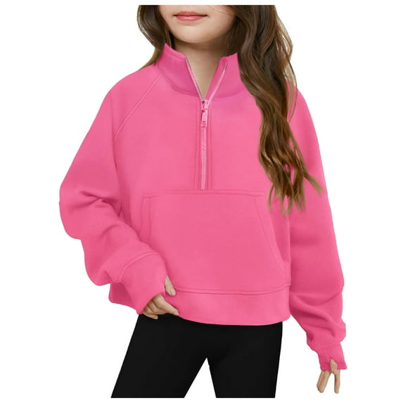Girls Clothes Size 7 Girls Size 10 Clothes Girls Half Ziper Collar Cropped Hoodies Long Sleeve Zip Up Pullover Sweatshirts Fashion Sweatshirts Hot Pink 3-4 Years
