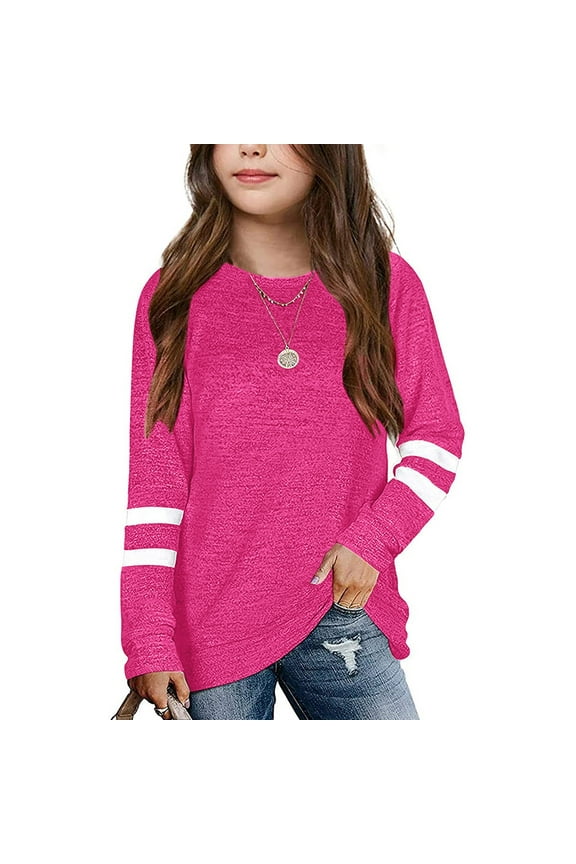 Girls Clothes Size 8 Long Sleeve Shirts For Girls Girls Striped Long Sleeve Shirts Kids Crewneck Tunic Tops Curved Hem Tees