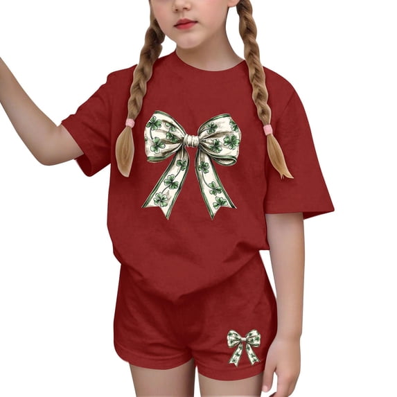 Girls Clothes Size 8 Sets Girls Summer Sets Girls Outfit Sets Children's St. Patrick's Day Printed Short Sleeve Round-Neck Blouses Two-Piece Set for Kids(4-16 Years)