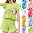 thumbnail image 1 of Girls Clothes Sleeveless Camisole Ruffle Tops and Jean Short Sets 1-8T Girl Clothes 5-6Years Green, 1 of 8