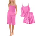 thumbnail image 1 of Girls Clothes Summer 2 Piece Outfit Set Pink Sleeveless Camisole Top and Shorts Kids Fashion Clothing Sets 13-14 Years, 1 of 7