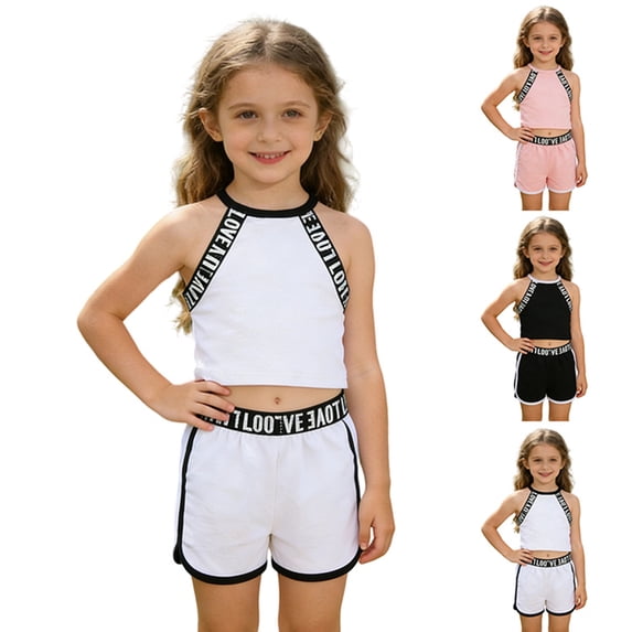 Girls Clothes Summer Athletic Tank Top and Shorts Casual Playwear 2 Piece Baby Girl Outfits Black 2-3 Years