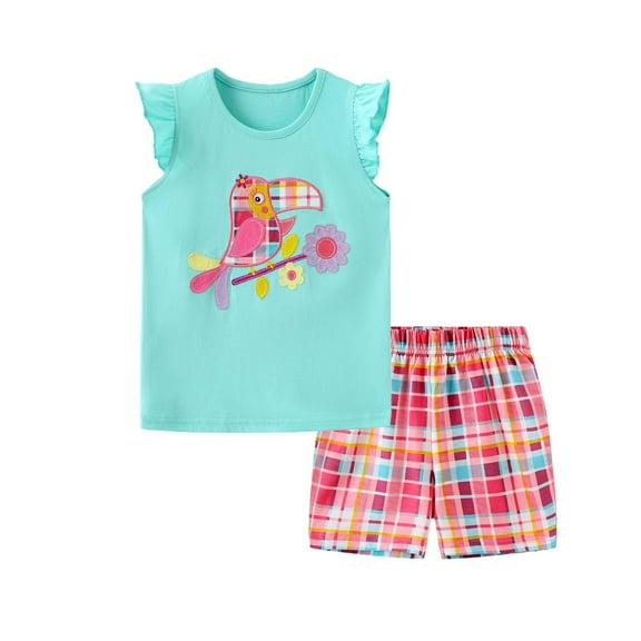 Girls Clothes Summer Outfits Ruffle Sleeve Tops and Paperbag Waist Shorts with Pockets Kids Clothing Set Sky Blue 2-3 Years