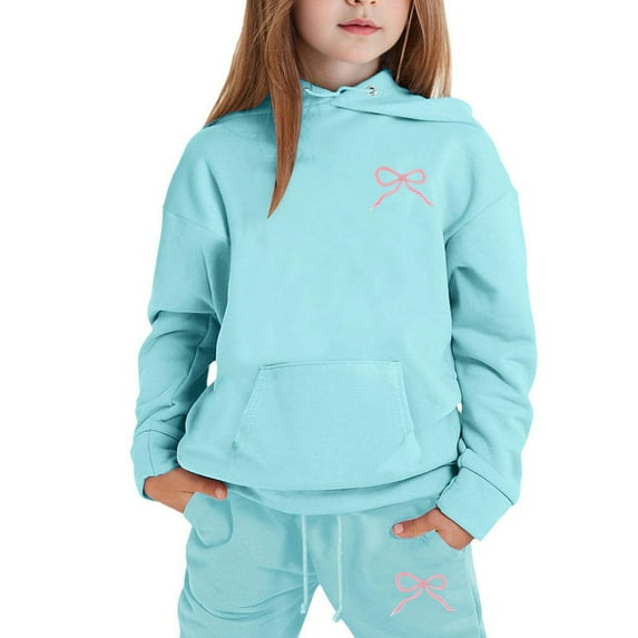 Girls Clothes Tracksuit Set Athletic 2 Piece Outfit Letter Print Sweatshirts Sweatpants Casual Long Sleeve Shirts Sports Jogging Suit Set Gifts For Teenage Girls #06 Sky Blue,4-5Y