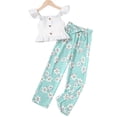 thumbnail image 1 of Girls Clothes White Pleated Sleeveless Lace Top + Floral Printed Pants 2PCS Set Big Kid Clothes, 1 of 5