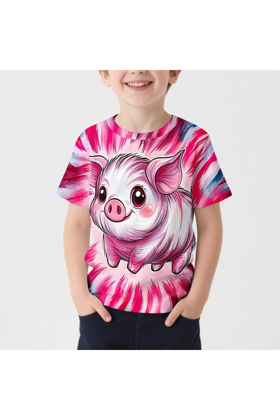 Girls Clothes under $5.00 Short Sleeved Printed Pattern T-shirt Round Neck Casual Versatile Top 3-15Y Multicolor 5-6 Years