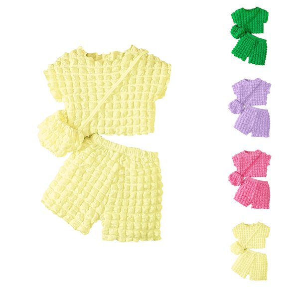 Girls Clothing Girl Sets Girls Summer Outfits Toddler Cute Round Neck Sleeve Top And Bag Set Casual Playwear For Ages 3 9 Comfortable Daily Wear