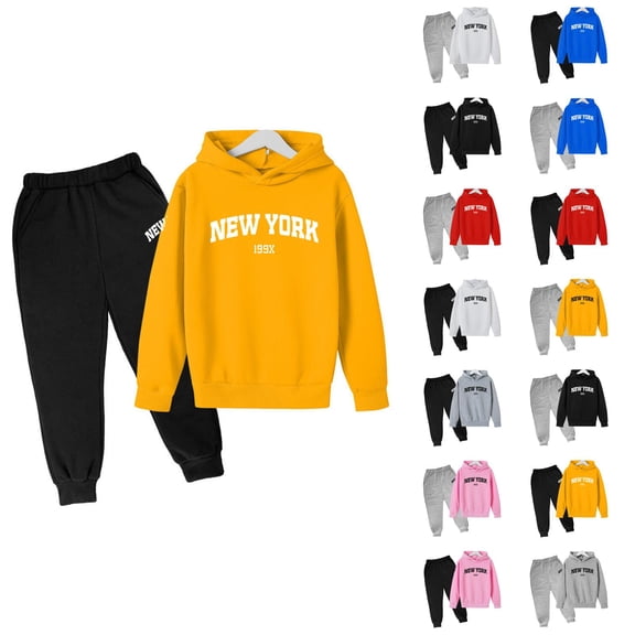 Girls Clothing Girls Set Children Kids Casual Letter Printed Long Sleeve Hoodie Pullover Sweatshirt Tracksuit Jogger Sweatpants Unisex 2 PC Sweatsuit Set