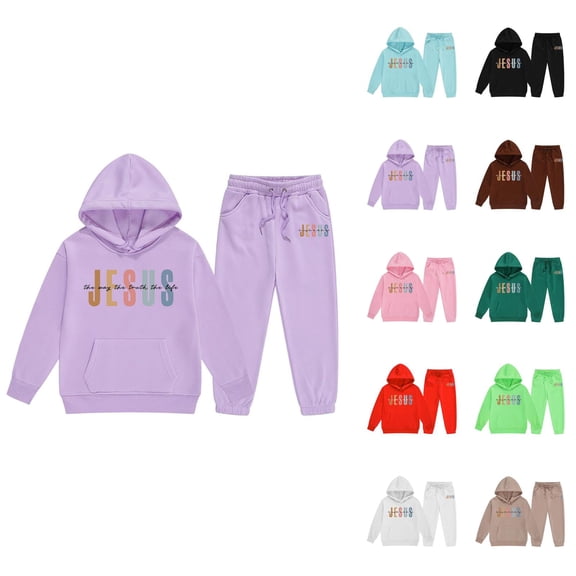 Girls Clothing Girls Sets Child Toddler Boys Girls Long Sleeve Solid Warm Hoodie Pullover Tops Pants Kids Outfits Sweat Suit